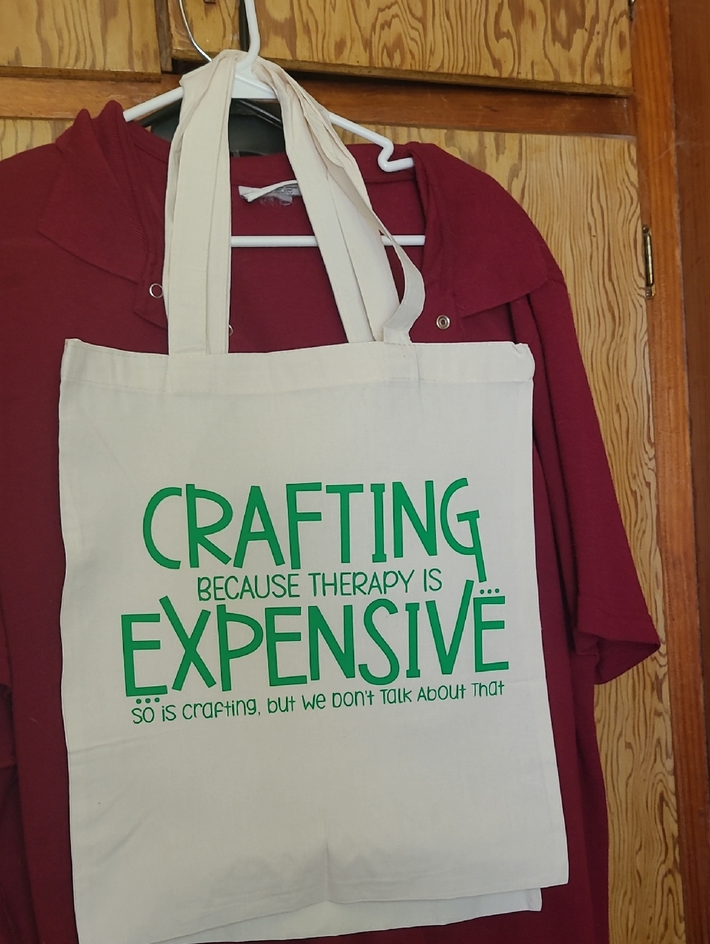 Crafting Because Therapy Is Expensive Canvas Tote - Green Text